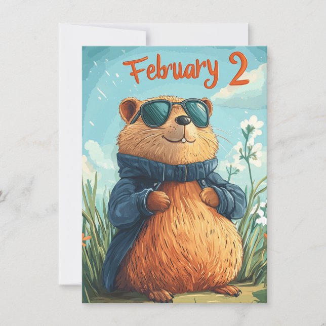 Happy Groundhog Day Cute Colorful Woodchuck  Holiday Card (Front)