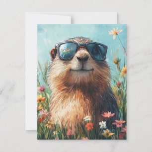 Happy Groundhog Day Cute Colorful Woodchuck Holiday Card