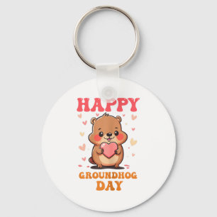 Happy Groundhog Day Cute Groovy Art Graphic Women Key Ring