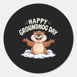 Happy Groundhog Day Cute Groundhog Women Men Kids Classic Round Sticker