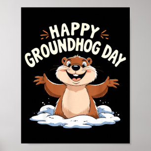 Happy Groundhog Day Cute Groundhog Women Men Kids Poster