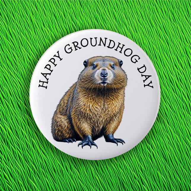 Happy Groundhog Day Cute Holiday Button (Creator Uploaded)