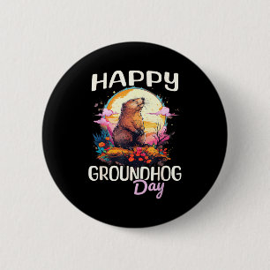 Happy Groundhog Day Cute Vintage Art Graphic Women 6 Cm Round Badge