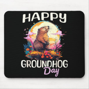 Happy Groundhog Day Cute Vintage Art Graphic Women Mouse Pad