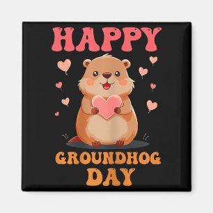 Happy Groundhog Day Cute Vintage Groovy Art Kids G Magnet