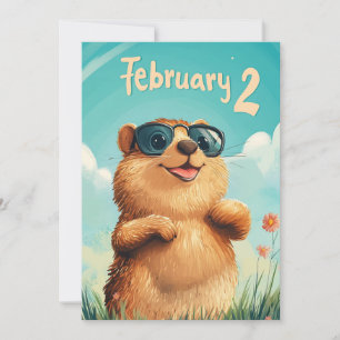 Happy Groundhog Day Cute Watercolor Woodchuck  Holiday Card