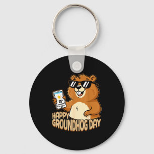 Happy Groundhog Day Cute Woodchuck Funny Groundhog Key Ring