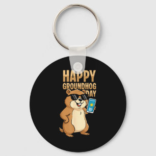Happy Groundhog Day Cute Woodchuck Groundhog Holid Key Ring
