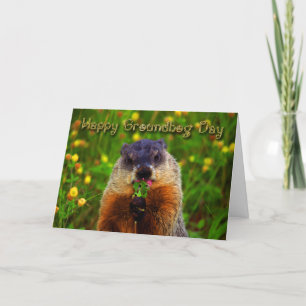 Happy Groundhog Day Eating Flower Card