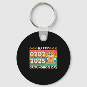 Happy Groundhog Day February 2 2025 Retro Sunset S Key Ring