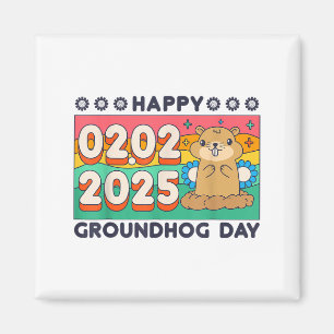 Happy Groundhog Day February 2 2025 Retro Sunset S Magnet