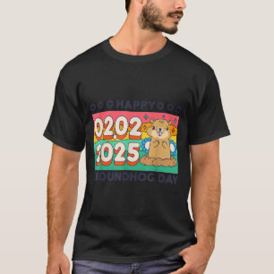 Happy Groundhog Day February 2 2025 Retro Sunset S T-Shirt