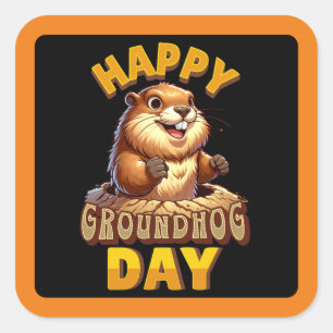 Happy Groundhog Day February Square Sticker