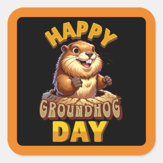 Happy Groundhog Day February Square Sticker