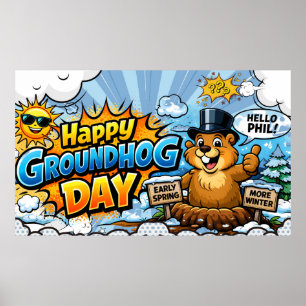Happy Groundhog Day Funny Backdrop Poster