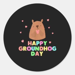Happy Groundhog Day Funny Cute Ground Hog Animal L Classic Round Sticker