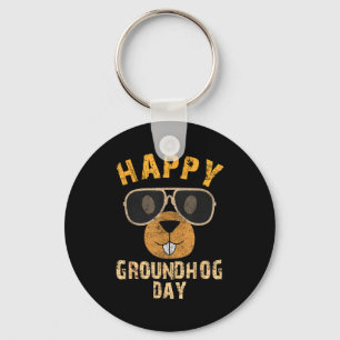 Happy Groundhog Day Funny Ground Hog Sungles Anima Key Ring