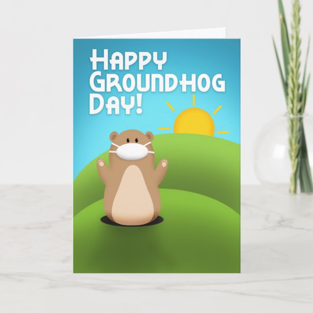 Happy Groundhog Day Funny Groundhog in Face Mask Holiday Card (Front)