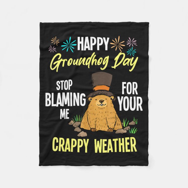 Happy Groundhog Day Funny Groundhog Lover  Fleece Blanket (Front)
