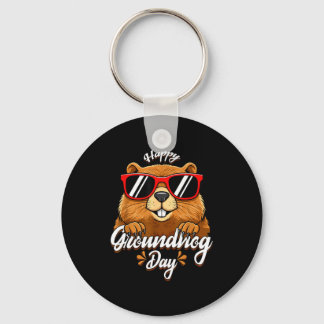 Happy Groundhog Day Funny Groundhog Sungles Cute K Key Ring