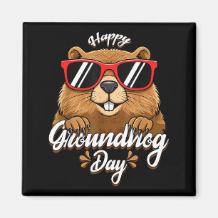 Happy Groundhog Day Funny Groundhog Sungles Cute K Magnet