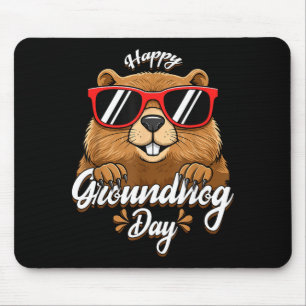 Happy Groundhog Day Funny Groundhog Sungles Cute K Mouse Pad