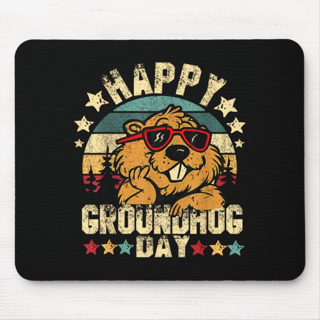 Happy Groundhog Day Funny Groundhog Sungles Cute  Mouse Pad (Front)