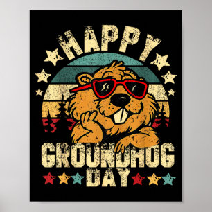 Happy Groundhog Day Funny Groundhog Sungles Cute Poster