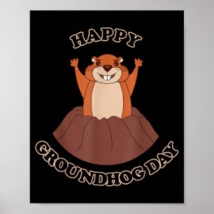 Happy Groundhog Day Funny Groundhog Woodchuck Anim Poster