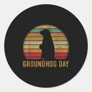 Happy Groundhog Day Funny Saying Retro Animal Love Classic Round Sticker