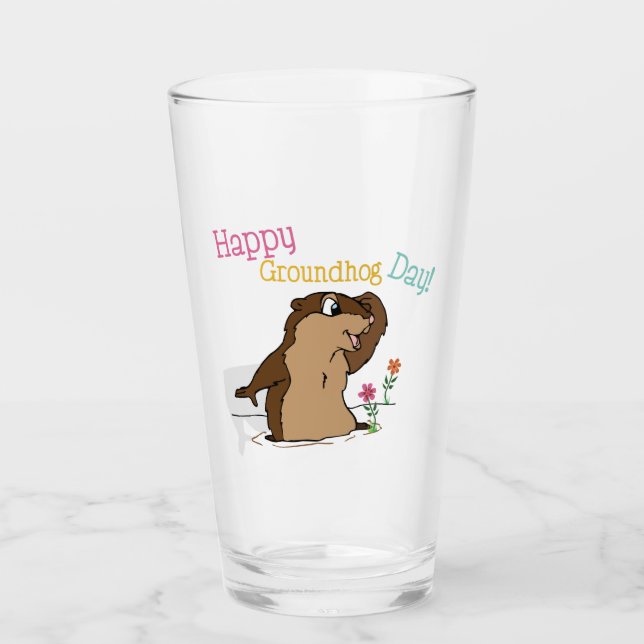 Happy Groundhog Day Glass (Front)