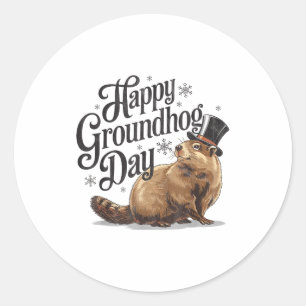 Happy Groundhog Day Ground Hog Animal Costume Men  Classic Round Sticker