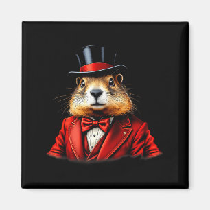 Happy Groundhog Day Ground Hog Gentlement Hat Anim Magnet