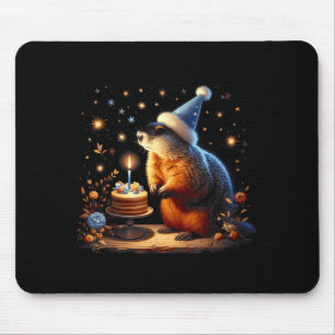 Happy Groundhog Day Ground Hog With Birthday Cake  Mouse Pad