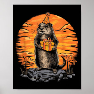 Happy Groundhog Day Ground Hog With Birthday Party Poster