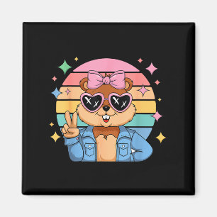 Happy Groundhog Day Ground Hog With Hat Animal Lov Magnet