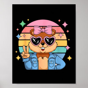 Happy Groundhog Day Ground Hog With Hat Animal Lov Poster