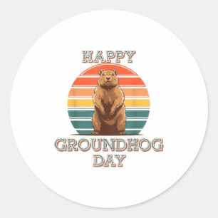 Happy Groundhog Day Holiday Groundhog Sunset With Classic Round Sticker