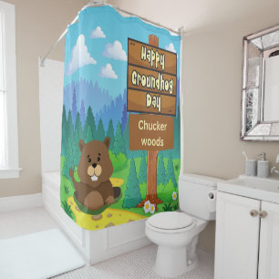 happy groundhog day in woods shower curtain