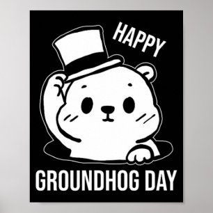 Happy Groundhog Day Line Art _1 Poster