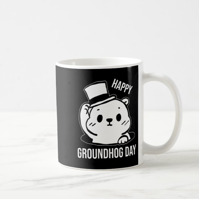 Happy Groundhog Day Line Art  Coffee Mug (Right)