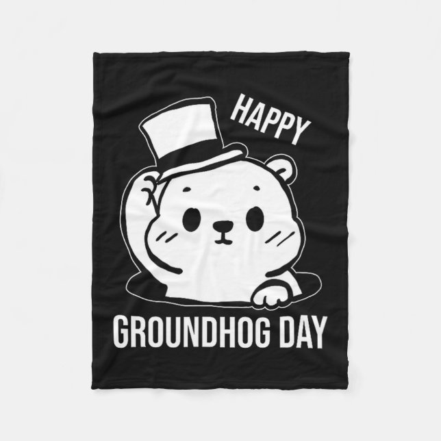 Happy Groundhog Day Line Art  Fleece Blanket (Front)