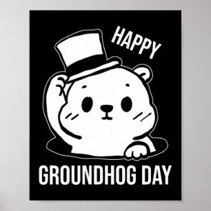 Happy Groundhog Day Line Art Poster