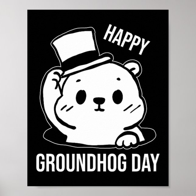 Happy Groundhog Day Line Art  Poster (Front)