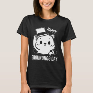 Happy Groundhog Day Line Art T-Shirt