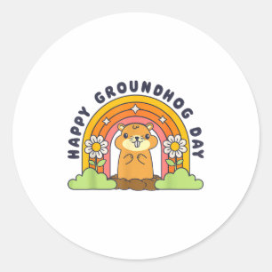 Happy Groundhog Day Men Women Boys Girls Funny Ret Classic Round Sticker