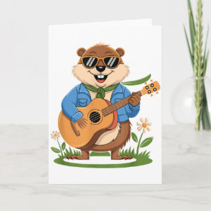 Happy Groundhog Day Playing Guitar Funny Animal Lo Card