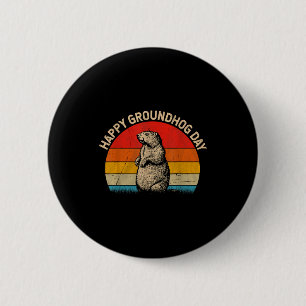 Happy Groundhog Day Retro Sunset Funny Animal Love 6 Cm Round Badge