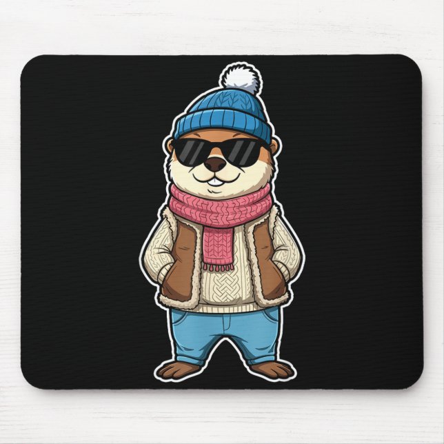 Happy Groundhog Day Shadow Cute Groundhog Funny  Mouse Pad (Front)