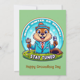 Happy Groundhog Day : Spring Or Winter News Report Holiday Card